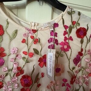 DM Fashion Pink Embroidered Midi Dress with Multicolor Floral Detail Plus Size